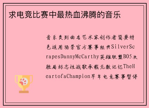 求电竞比赛中最热血沸腾的音乐